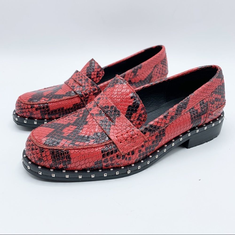 Sol Sana Lloyd Loafer Red Studded‎ Loafer Chunky Heel Sz 36